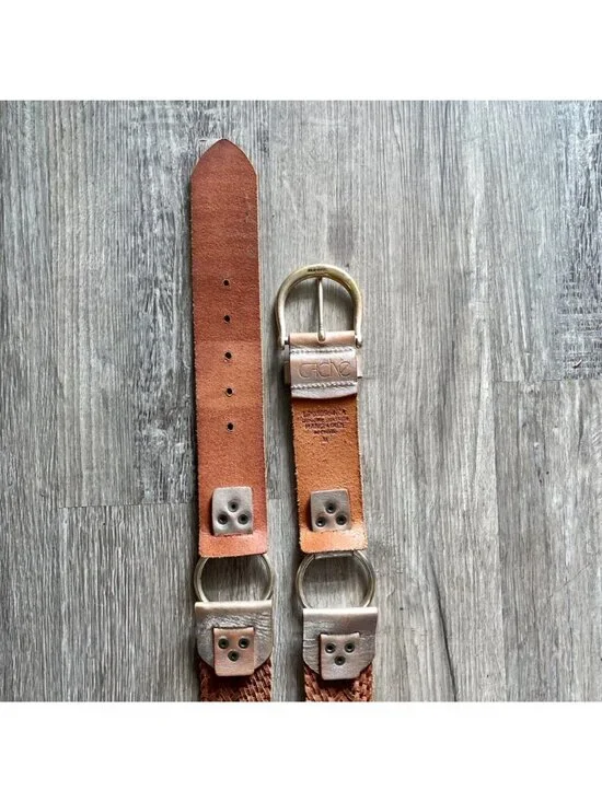 Vintage 90s Y2K Cache Metallic Silver Brushed Handmade Leather Woven Back Wide B - Picture 11 of 12